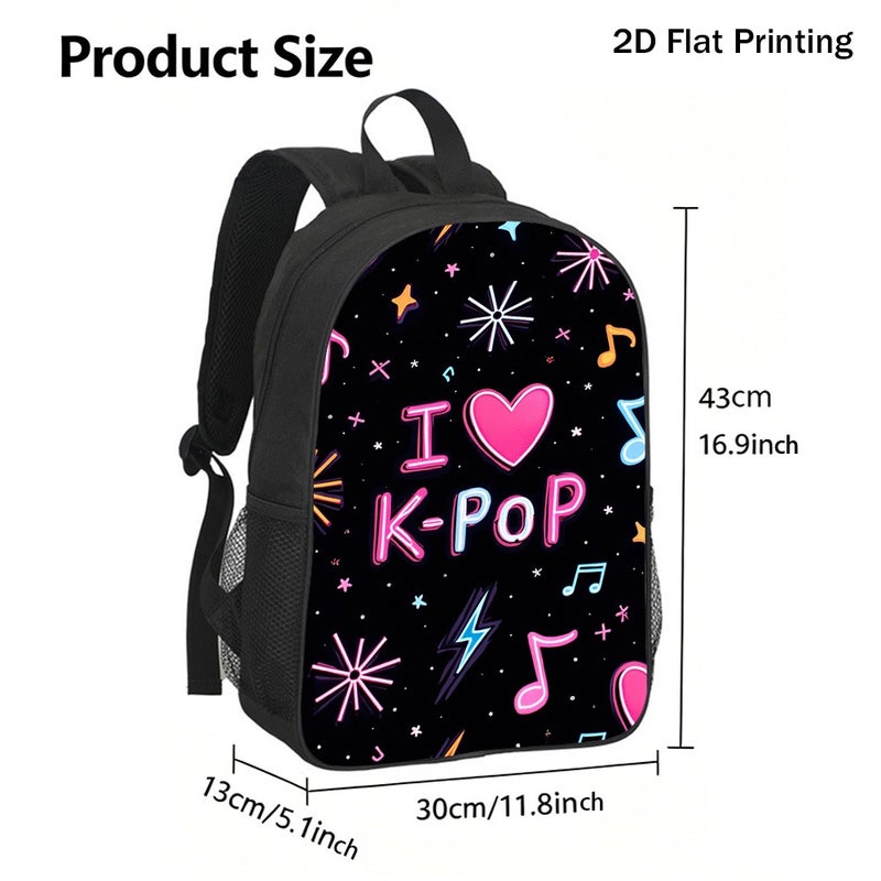 Fashion K Pop Heart Music Pattern Backpack Lightweight Durable 2D Flat Print for outdoor party travel for Teens - Image 3