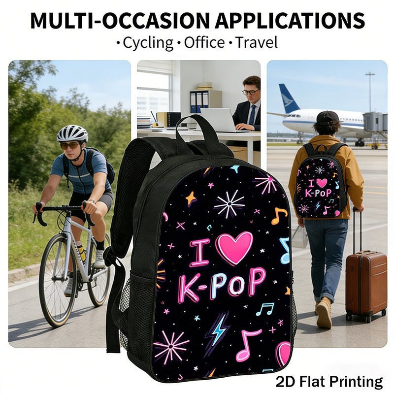 Fashion K Pop Heart Music Pattern Backpack Lightweight Durable 2D Flat Print for outdoor party travel for Teens - Image 5