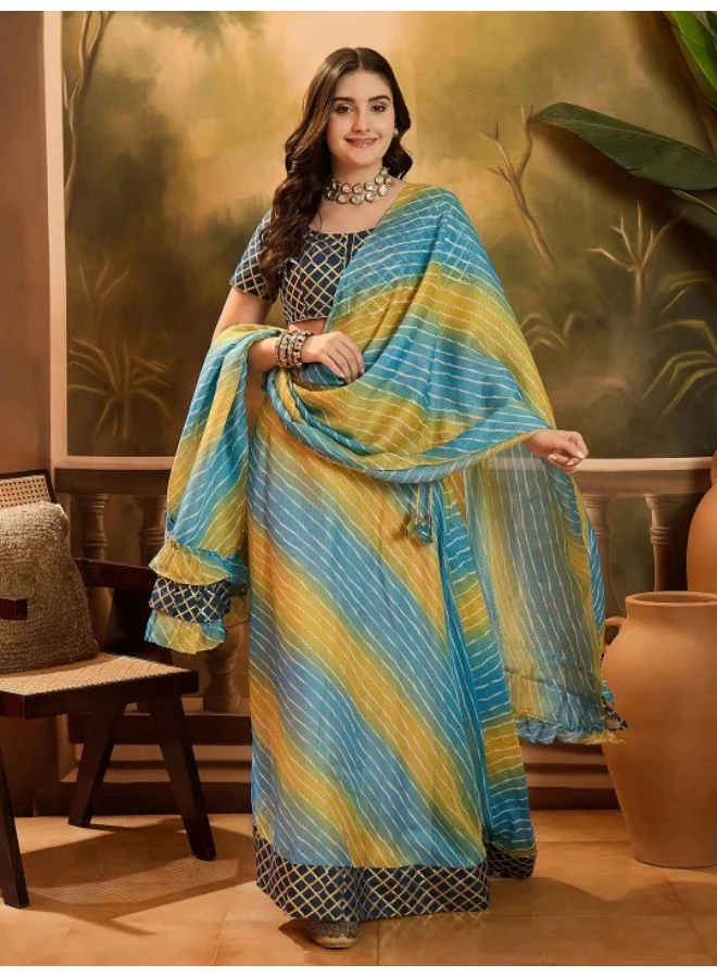 أيه كيه إس Blue Ombre Kota Doria Lehenga Choli Set With Gota Details