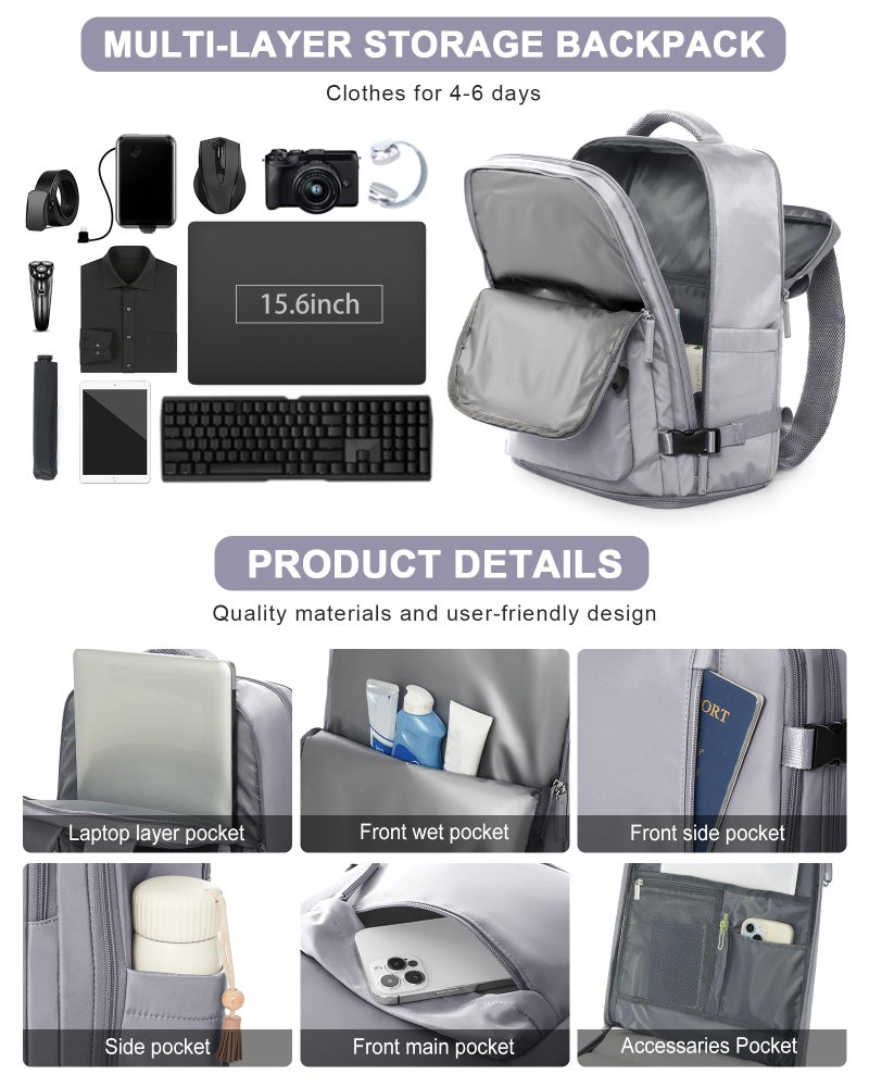 VGCUB Large Travel Backpack Bag for Women Men,Carry on Backpack,17 Inch Laptop Business Work Waterproof Backpack with Laptop Compartment,Person Item Flight Approved,Mochila de Viaje,Grey Large - Image 4