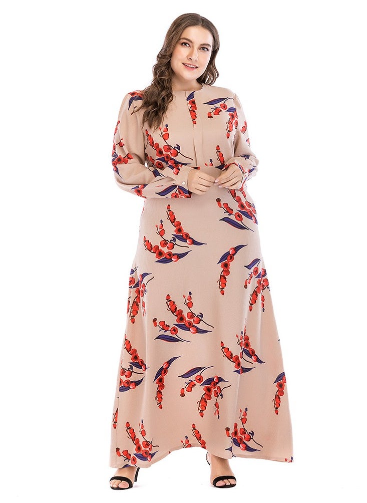 KUYING Plus Size Long Sleeve Floral Pattern Maxi Dress  - Image 1