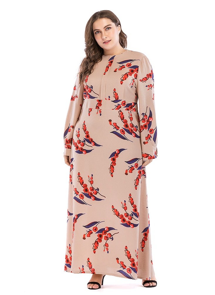 KUYING Plus Size Long Sleeve Floral Pattern Maxi Dress  - Image 2
