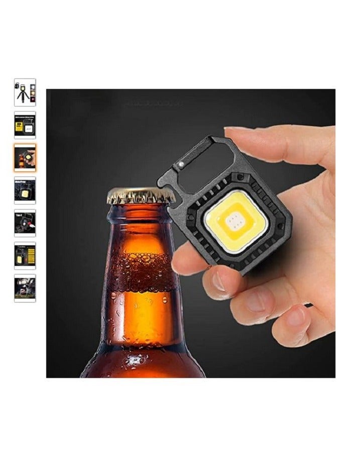 Upgraded LED COB Flashlight Keychain Light with Stand 500 Lumen Rechargeable Keychain Flashlights 4 Light Modes Portable Pocket Light with Folding Bracket Bottle Opener for Camping Emergency Fishing - Image 2