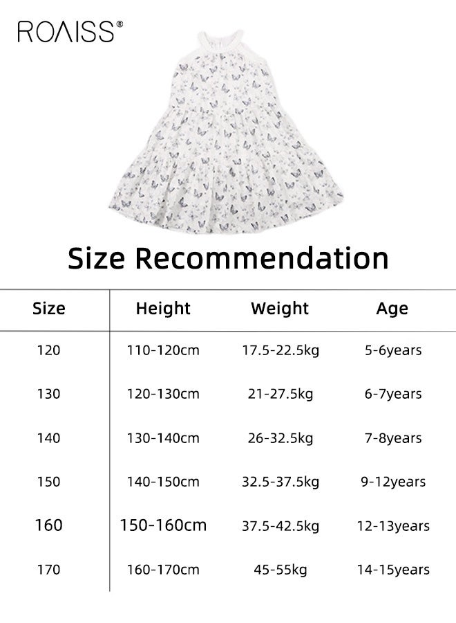 رويس فستان صيفي للفتيات بنقوش فراشات زاهية، فستان كامي أنيق وعصري للفتيات، فستان طويل برقبة حلقية وقصة A-line، مناسب للارتداء اليومي، الشاطئ، السفر، حفلات الزفاف أو أي مناسبة أخرى. - Image 5