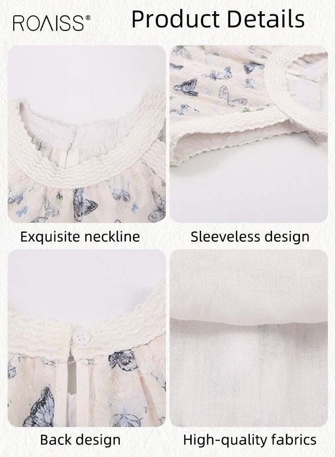 رويس فستان صيفي للفتيات بنقوش فراشات زاهية، فستان كامي أنيق وعصري للفتيات، فستان طويل برقبة حلقية وقصة A-line، مناسب للارتداء اليومي، الشاطئ، السفر، حفلات الزفاف أو أي مناسبة أخرى. - Image 4