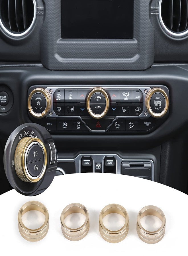 JeCar Air Conditioner Switch Knob Cover & Headlight Knob Cover Aluminum Alloy AC Button Trims Compatible with Jeep Wrangler 2018-2023 JL JLU & 2020-2023 Gladiator with Specific Dial Panel, Gold - Image 1