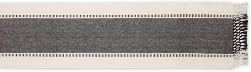 DII Dobby Stripe Woven Table Runner, 13x72 (13x77.5, Fringe Included), Black - Image 2