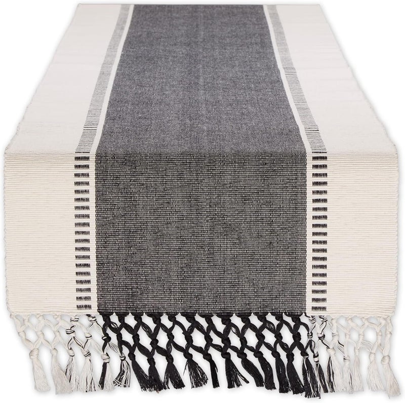 DII Dobby Stripe Woven Table Runner, 13x72 (13x77.5, Fringe Included), Black - Image 1