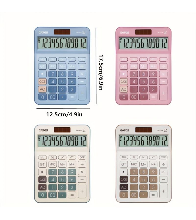 Vintage Brown Office Desk Calculator 12 Digit Battery Dual Power Financial Calculator With Large Buttons And Large Display Screen For Office Home School - Image 2