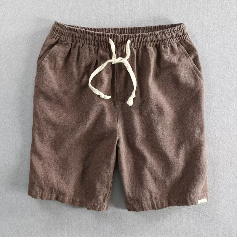 Summer Linen Short Pants Mens Loose Khaki Casual Breathable Cotton Brown  - Image 5