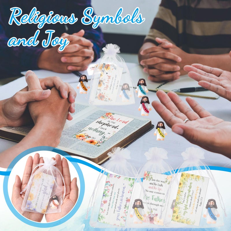 Bememo 50 Sets Christian Gifts Bulk Bible Verse Cards Include Little Jesus Figures Prayer Cards and Organza Bags for Religious Party Favors Sunday Baptism Gifts(Flower Style,Bright) - Image 5