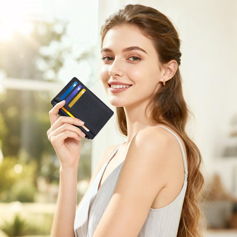 Tipmile Credit Card Holder for Women Slim Minimalist Front Pocket RFID Blocking Wallet Small Compact Card Case with ID Window, Classic Black - Image 4