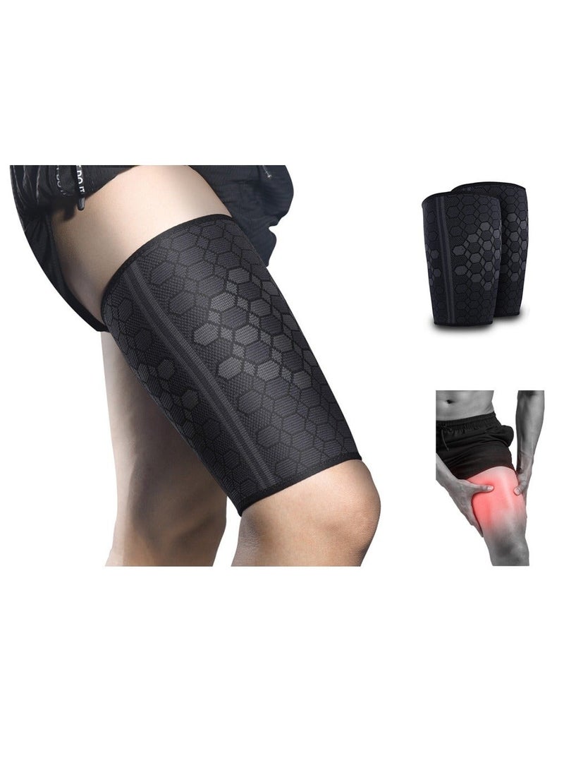 كابتن تيك Thigh Compression Sleeves, Hamstring Upper Leg Brace for Men & Women- Pain Relief & Recovery - Great for Running, Basketball, Football - Breathable (Large) - Image 1
