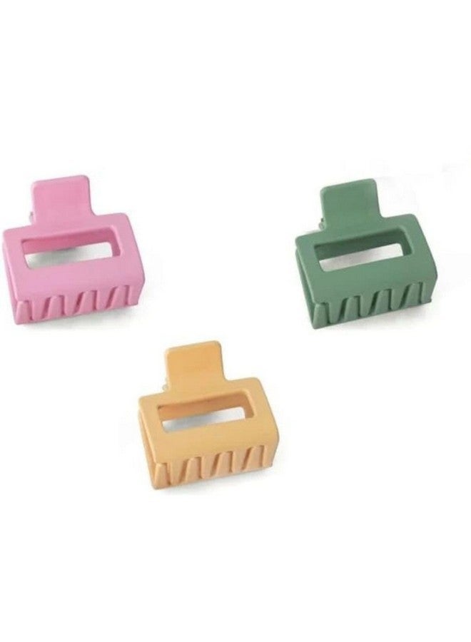 DN Creation Set of 3 Plastic Rectangle Hair Claw Matte Solid Color,Non-Slip Catch Hair Clips Jumbo Hair Styling Accessories -Assorted Color - Image 1