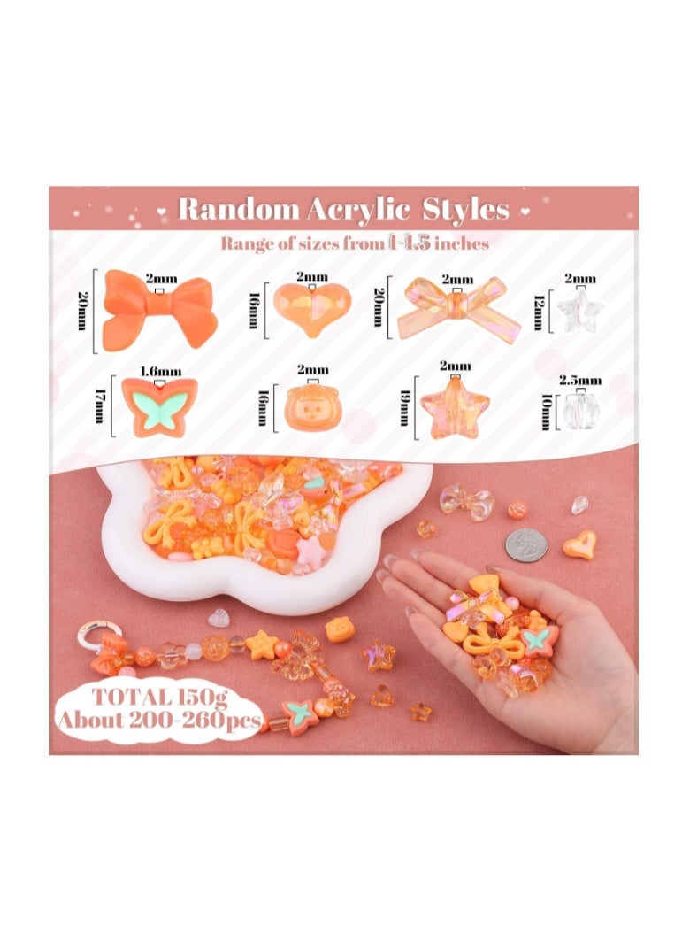 Capstro 180–240PCS Orange Acrylic Beads Set (160g) – Chunky & Cute Assorted Beads for DIY Jewelry, Bracelet Making, Keychains, Necklaces & Crafts | Fun Craft Beads for Kids & Adults - Image 2