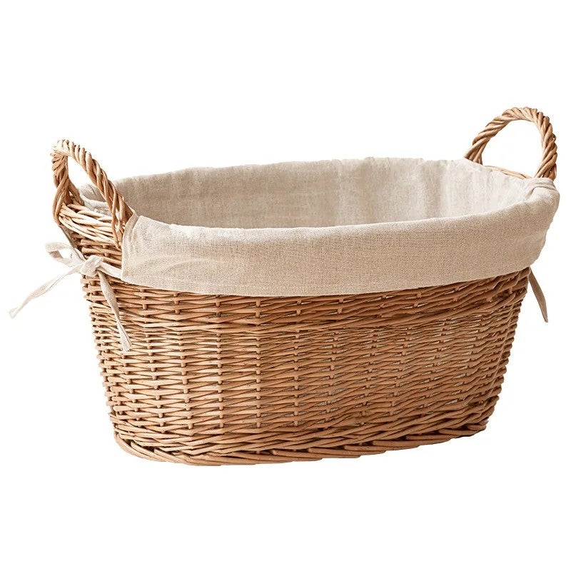 Y&D Vintage Willow Woven Laundry Basket - Dirty Clothes Casket Rattan Storage - Handmade Rural Retro Pastoral Hand-held Hamper - Image 1