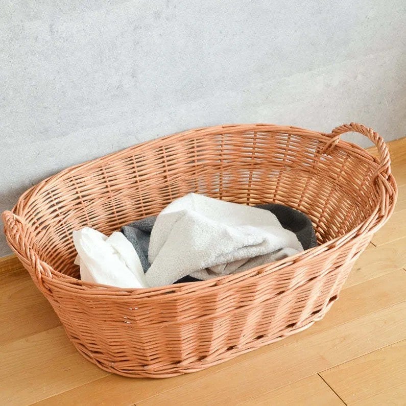 Y&D Vintage Willow Woven Laundry Basket - Dirty Clothes Casket Rattan Storage - Handmade Rural Retro Pastoral Hand-held Hamper - Image 5