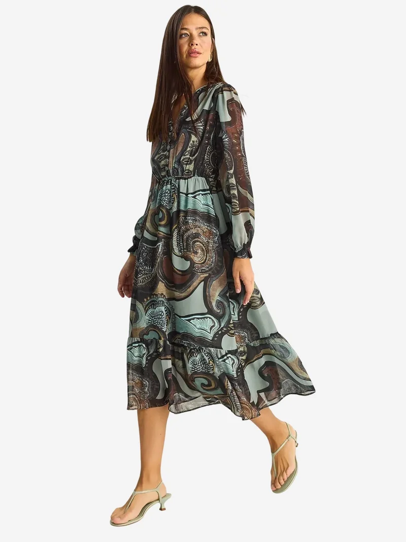 بيانكو لوتشي LUCCI Paisley V-Neck Midi Dress