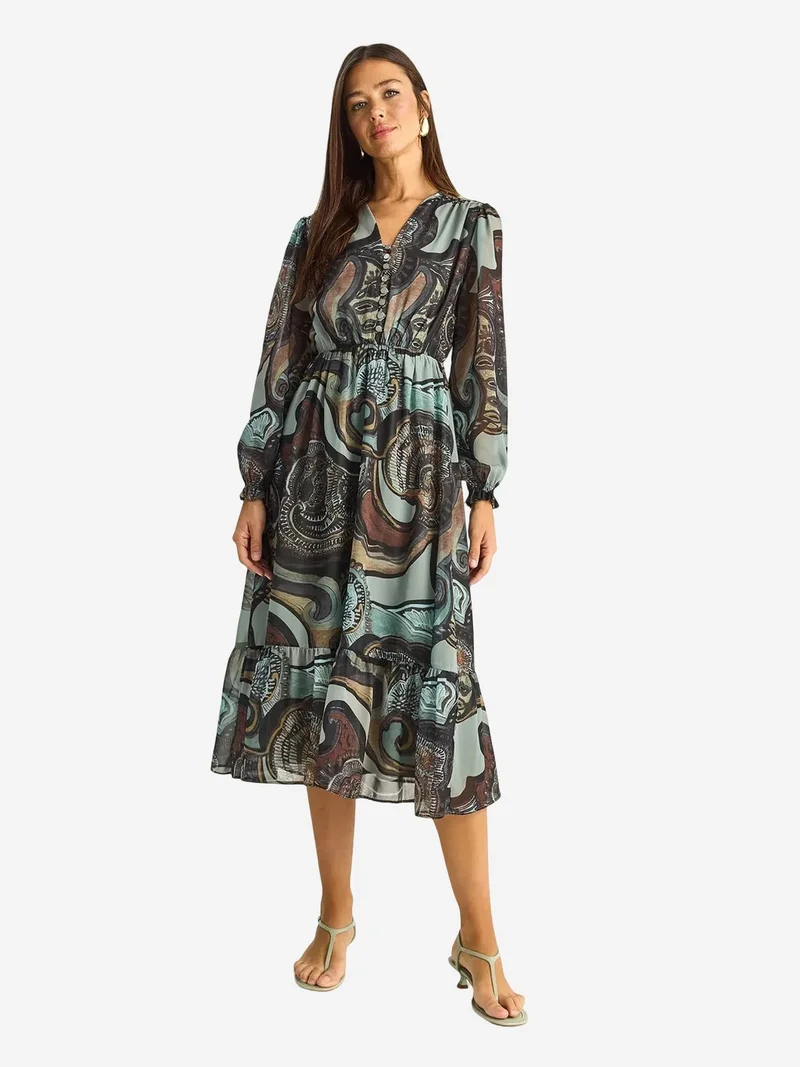 بيانكو لوتشي LUCCI Paisley V-Neck Midi Dress