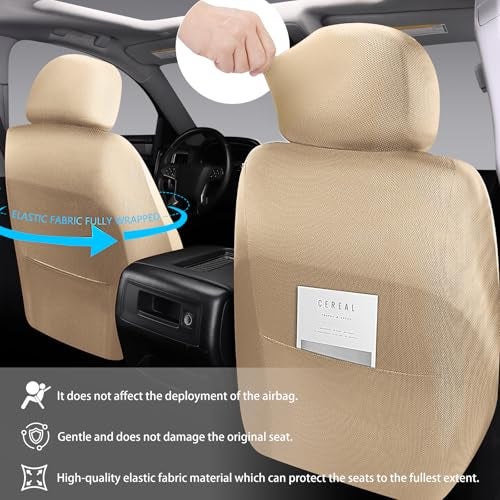 NS YOLO Leather Car Seat Covers,Universal Fit for Most Cars,SUVs and Sedans,Waterproof Luxury Leatherette Cushions, 5 Seats Protectors (Beige, Full Set-5 Seats(Front and Rear)) - Image 4
