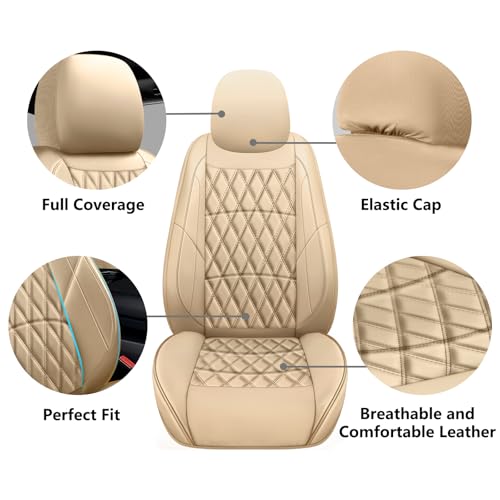 NS YOLO Leather Car Seat Covers,Universal Fit for Most Cars,SUVs and Sedans,Waterproof Luxury Leatherette Cushions, 5 Seats Protectors (Beige, Full Set-5 Seats(Front and Rear)) - Image 3