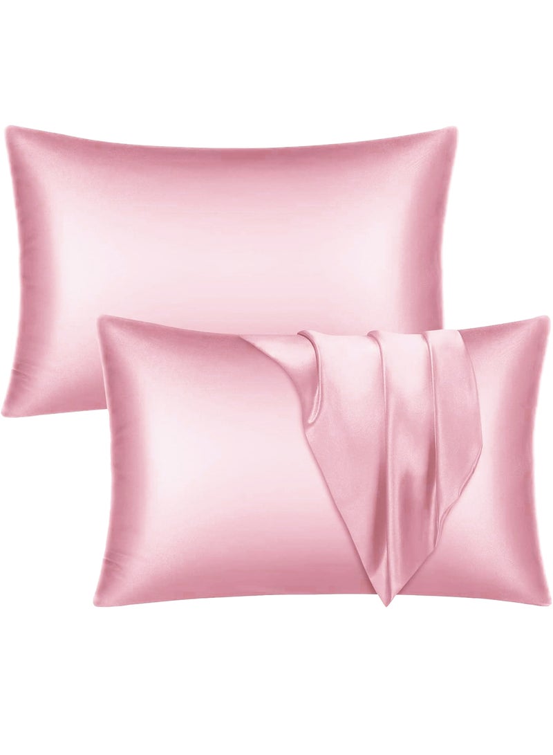 VITION Satin Silk Pillow Case Cover for Hair and Skin, Soft Breathable Smooth Both Sided Silk Pillow Cover Pair (Queen - 50 x 75cm - 2pcs - Baby Pink) - Image 1