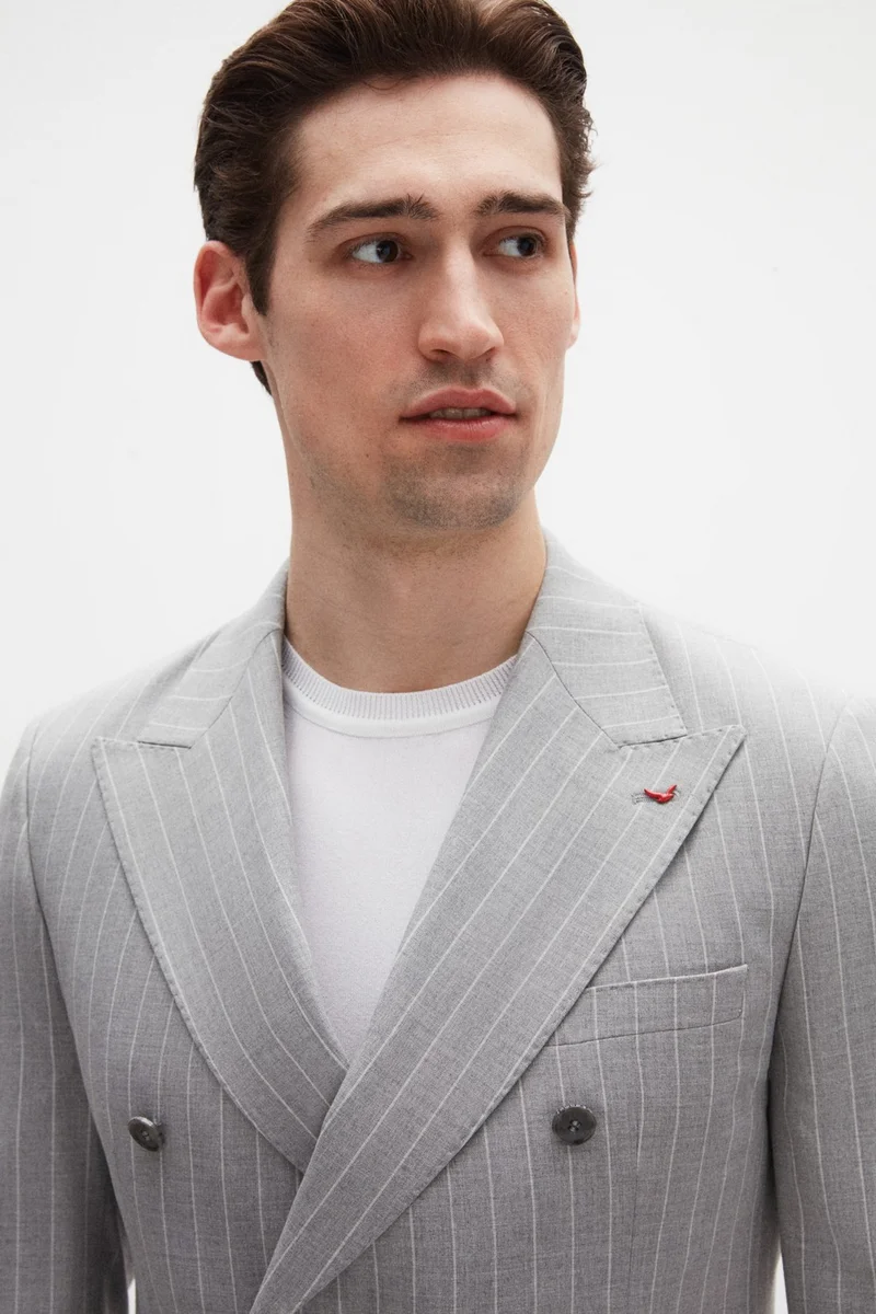 D'S DAMAT Ds Damat Regular Fit Gray Striped Double Breasted Suit 4HF05ORT01588