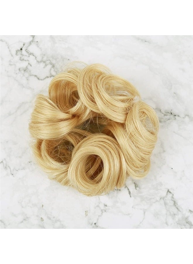 Bella Hair Instant Messy Bun Extension, Real Human Hair Scrunchies for Women Wavy Curly Up-Do Chignon Hairpiece (#613 Blonde/Baby Blonde) - Image 2