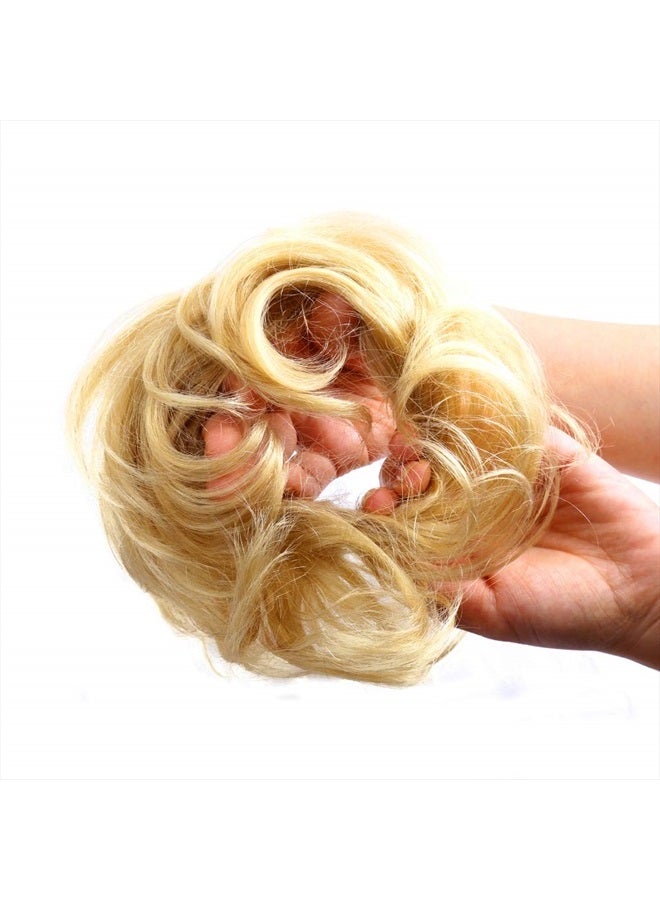 Bella Hair Instant Messy Bun Extension, Real Human Hair Scrunchies for Women Wavy Curly Up-Do Chignon Hairpiece (#613 Blonde/Baby Blonde) - Image 1