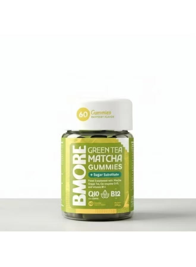 B-More Matcha & Green Tea Vitamins with Berry Flavor for Daily Focus Support, 60 Gummies