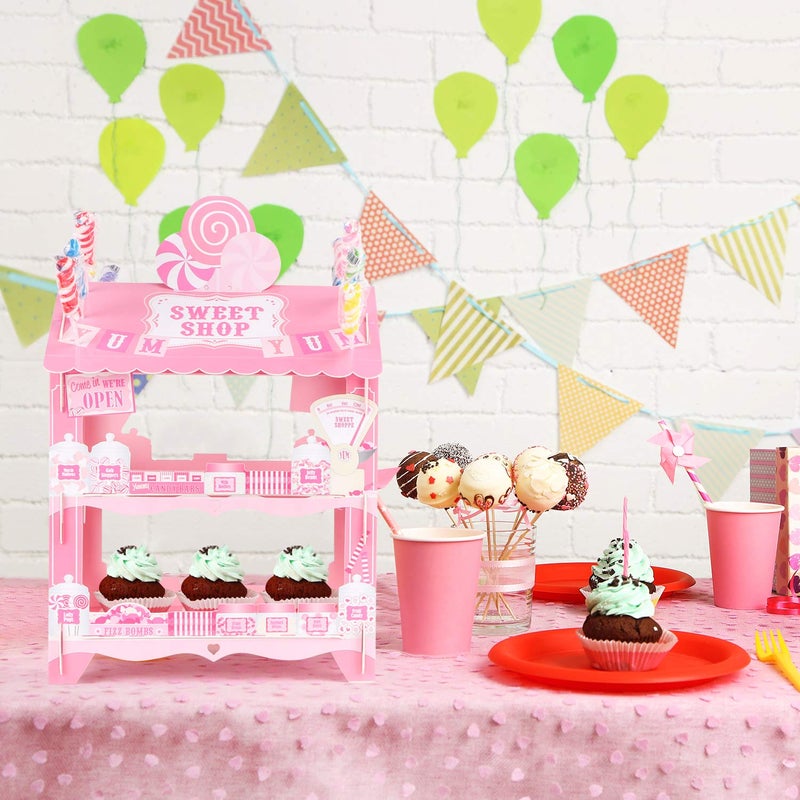 Aooba Pink Cupcake Stand Candy Cart Cake Holder Lollipop Display Stands for Birthday Barbecue Picnic Weddings Afternoon Tea Theme Party Decorations Sweet Shop House - Image 3