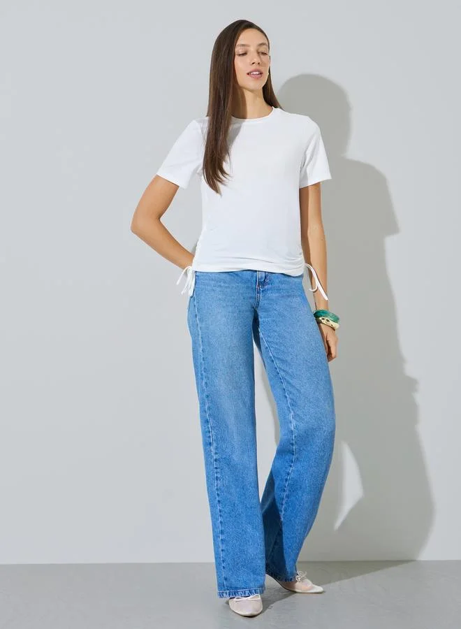 Styli White Slim Fit Ruched Side T-Shirt