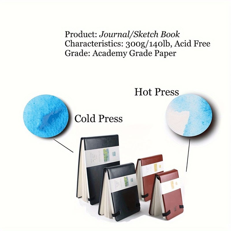 Hot Press 3.5in X 5.5in Travel Watercolor Notebook Soft Faux Leather Cover with Elastic Pen Holder Portable Pocket-Sized Journal for Sketching Painting and Quick Notes - Image 3