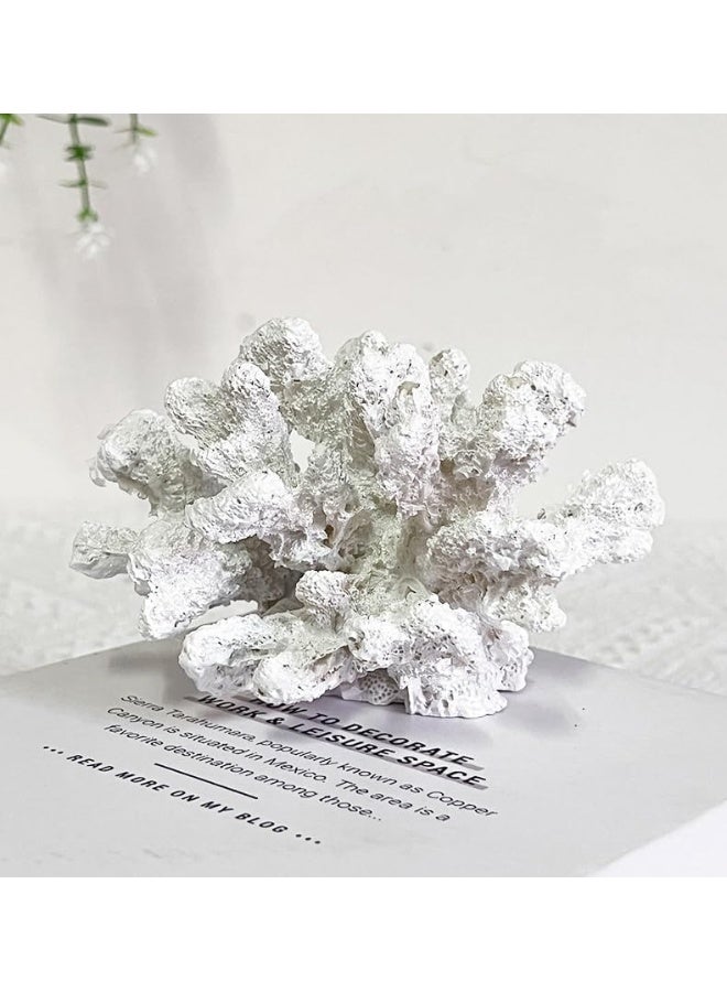 YINZUO YINZUO Coral Resin Ornaments with Shells Coastal Beach Decor Figurines for Living Room, Bathroom, and Office Ocean-Inspired Home Decoration Accent (White)  - Image 1