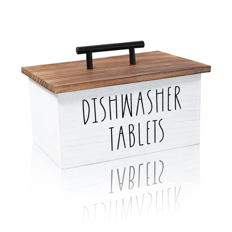 Dishwasher Pod Container Farmhouse Dishwasher Pods Holder Kitchen Tablet Organizer Wood Dishwasher Tablet Dispenser Caddy Rustic Powder Coated Box with Lid