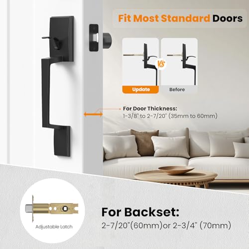 HOSOM Front Door Handle Exterior Door Handle Set with Door Knob No LockEntry Door Handleset for Right LeftHanded Doors Matte Black - Image 3