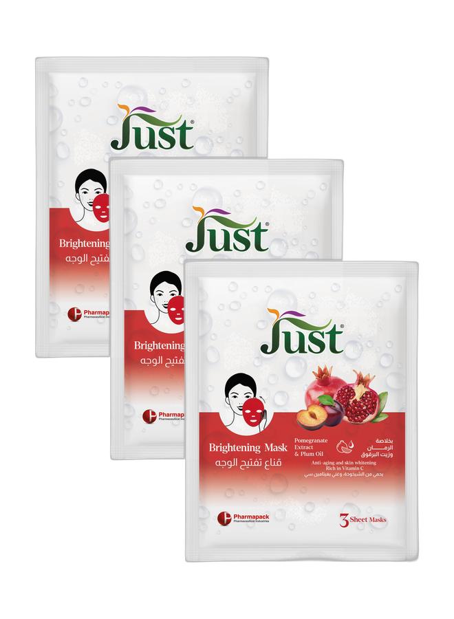 جاست قناع الوجه للتفتيح بفيتامين C والرمان – 3 عبوات (9 أقنعة) - Image 1