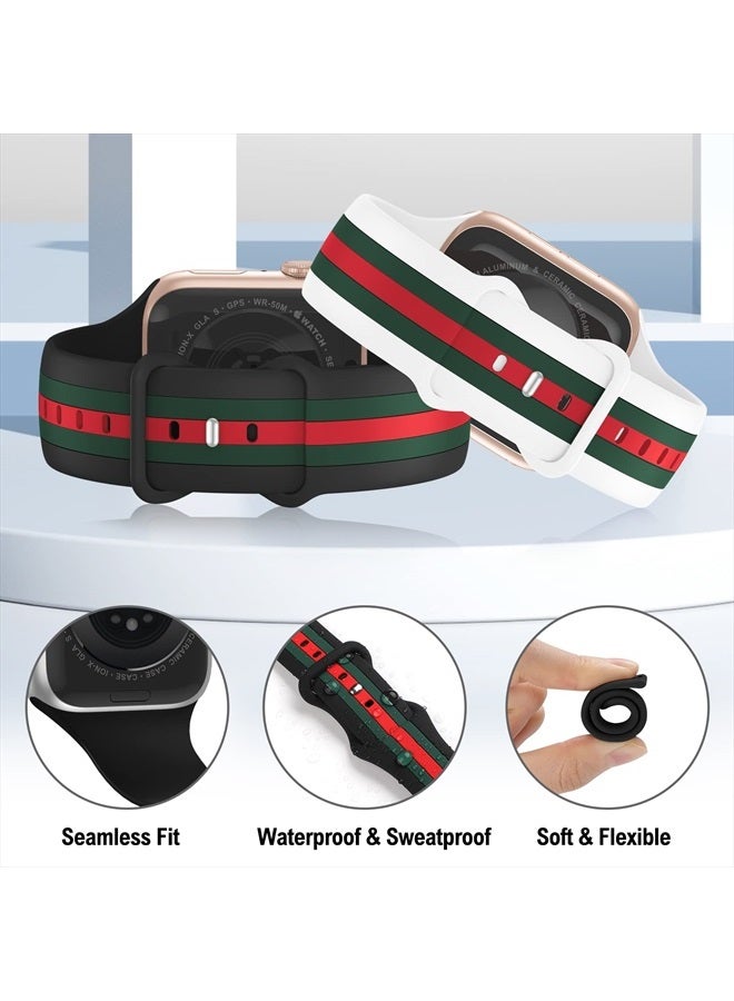 Seizehe [2 Pack] Designer Bands Compatible with Apple Watch Band 38mm 40mm 41mm 42mm 44mm 45mm 49mm Men Women, Soft Silicone Sport Band Replacement Strap for Apple Watch Ultra iWatch Series 8 7 SE 6 5 4 3 2 1 - Image 2
