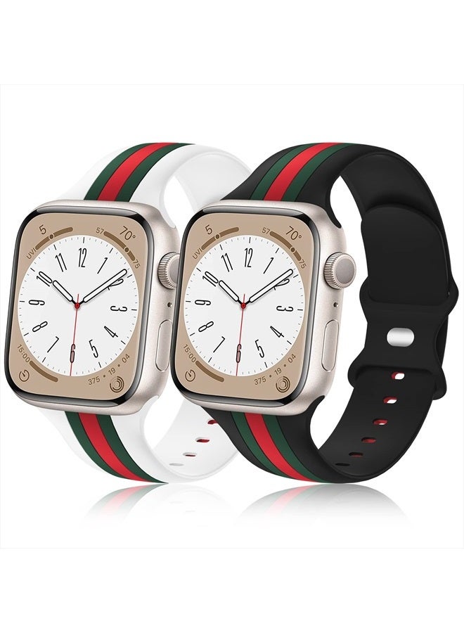 Seizehe [2 Pack] Designer Bands Compatible with Apple Watch Band 38mm 40mm 41mm 42mm 44mm 45mm 49mm Men Women, Soft Silicone Sport Band Replacement Strap for Apple Watch Ultra iWatch Series 8 7 SE 6 5 4 3 2 1 - Image 1