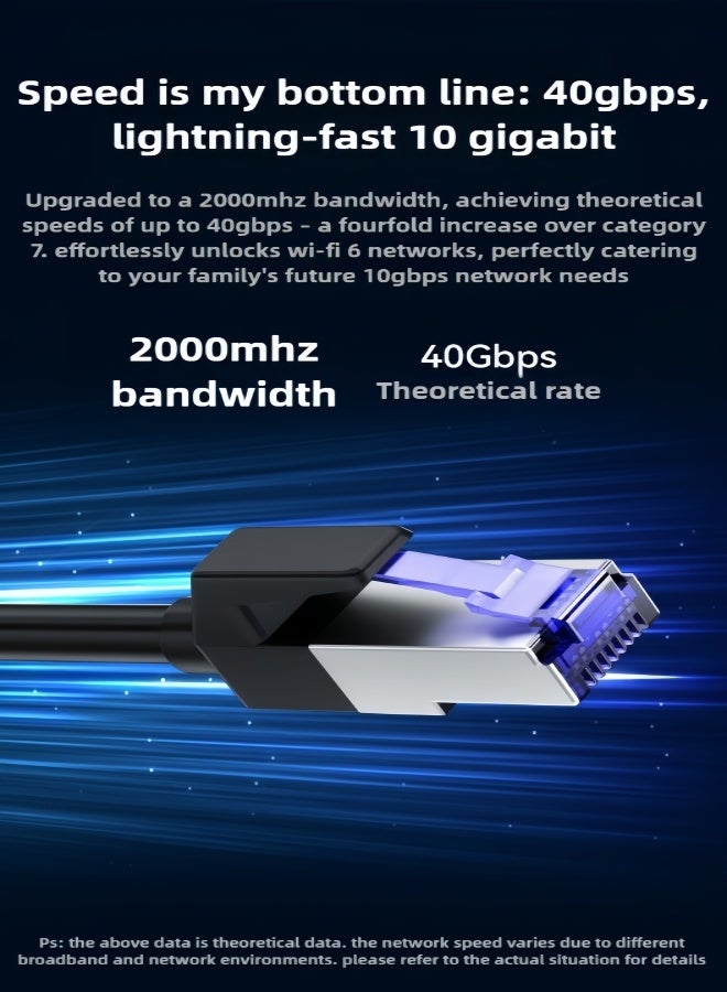 YINPAGE Cat8 Ethernet Cable 3m, Gaming Grade 40Gbps 2000MHz RJ45 Network Cable, Pure Copper Core & Multi-Shielded LAN Wire, Durable PVC & Metal Shell, Compatible with PS5/Xbox/Switch/PC/Router/Modem, Ideal for 4K/8K Video, Office & Gaming - Black - Image 4