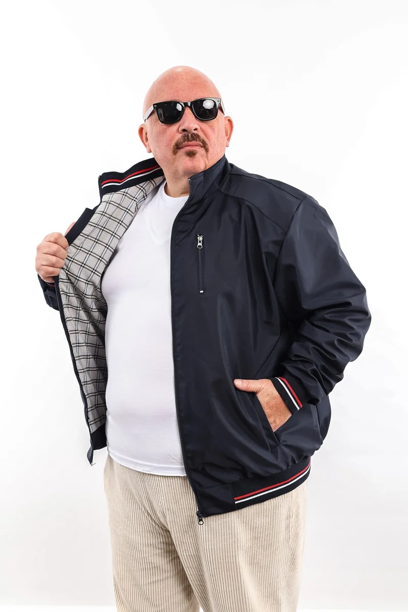 IXIR Plus Size Classic Zipper Seasonal Men's Coat & Jacket Navy Blue