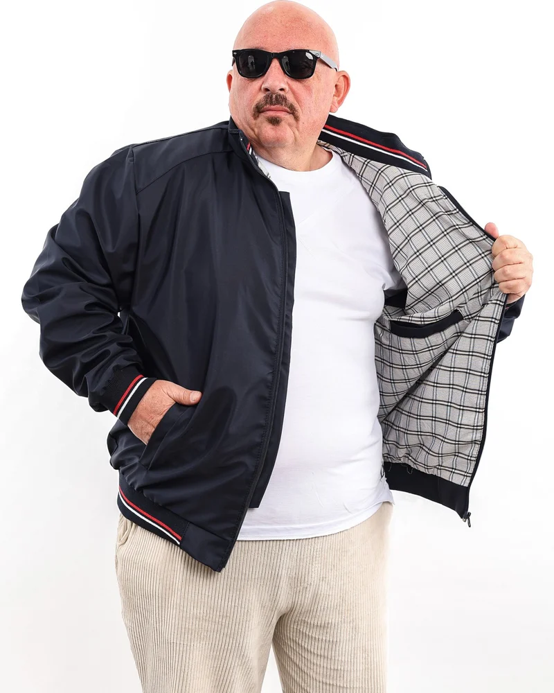 IXIR Plus Size Classic Zipper Seasonal Men's Coat & Jacket Navy Blue