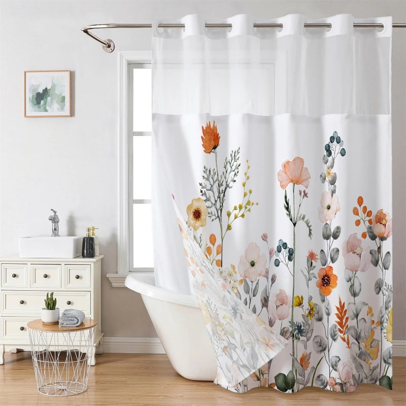 Bluejw Telescopic Shower Curtain Rod, Adjustable Bathroom Curtain Pole, Tension Rod Toliet Bath Curtain Rods with Free Shower Curtain Rings - Image 1