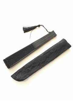 Y&D Hand Fan with Frame Silk Fabric Bamboo Ribs Handheld Folding Wall Decoration Wedding Party Lace for Women Girls Gifts Black  - Image 5