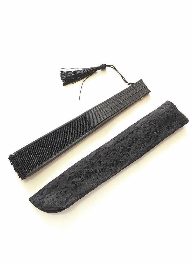 Y&D Hand Fan with Frame Silk Fabric Bamboo Ribs Handheld Folding Wall Decoration Wedding Party Lace for Women Girls Gifts Black - Image 5
