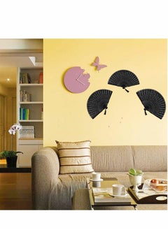 Y&D Hand Fan with Frame Silk Fabric Bamboo Ribs Handheld Folding Wall Decoration Wedding Party Lace for Women Girls Gifts Black  - Image 4