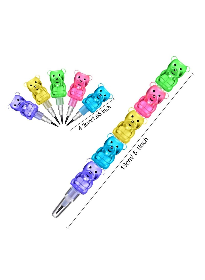 30Pcs Stackable Plastic Pencils,Kids Bear Shaped Stacking Pencil,5 in 1 Point Pencils for Birthday Party Supplies - view 2