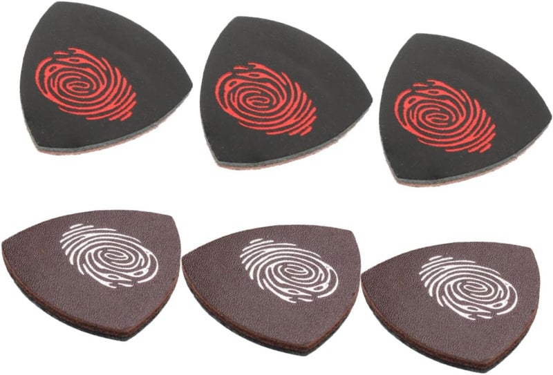 6pcs Pu Leather Ukulele Guitar Picks Set with Thumb Plectrums, Black and Dark Brown, Professional Practice Guitar Accessories for Acoustic and Folk Instruments - Image 1
