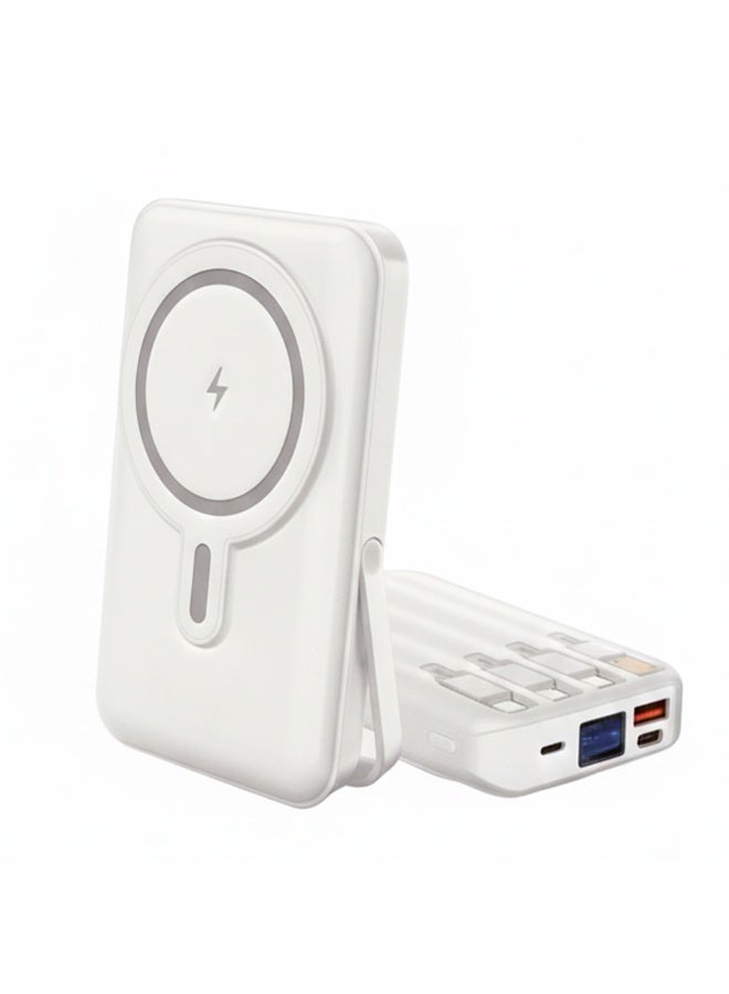 بنك طاقة مغناطيسي DP-059 بسعة 10000 مللي أمبير مع حامل مخفي، تثبيت مغناطيسي قوي، أربعة كابلات شحن مدمجة، شحن سريع، تصميم حامل صغير الحجم لأجهزة MagSafe و Type-C - Image 1