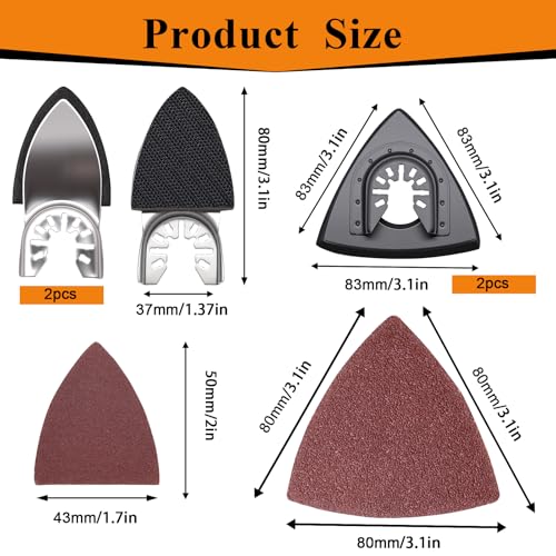maierke 114Pcs Oscillating Tool Sanding Pads Kit 2Pcs Triangle Sanding Pads and 2Pcs Finger Sanding Pad 110Pcs Sandpaper Grit(60-240)Fit for Finishing Wood Plaster Metal Leather Compatible with Multiple Tools - Image 2